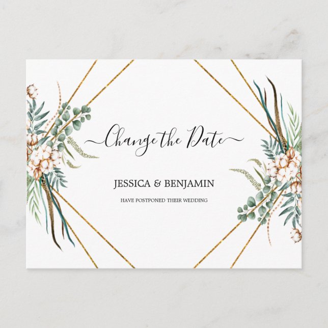Cartão Postal Eucalyptus Greenery Boho Script Change the Date (A (Frente)