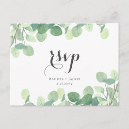 Cartão Postal Eucalyptus Greenery Modern Script Wedding RSVP
