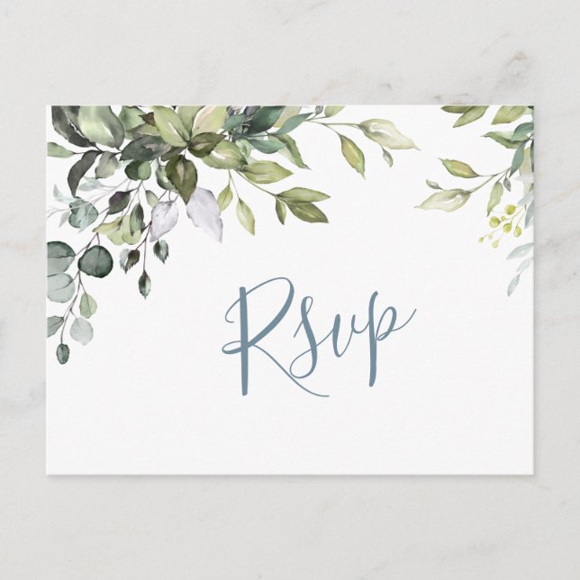 Cartão Postal Eucalyptus Greenery Watercolor Wedding RSVP (Frente)