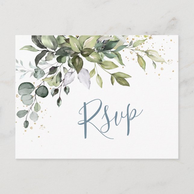 Cartão Postal Eucalyptus Greenery Watercolor Wedding RSVP (Frente)