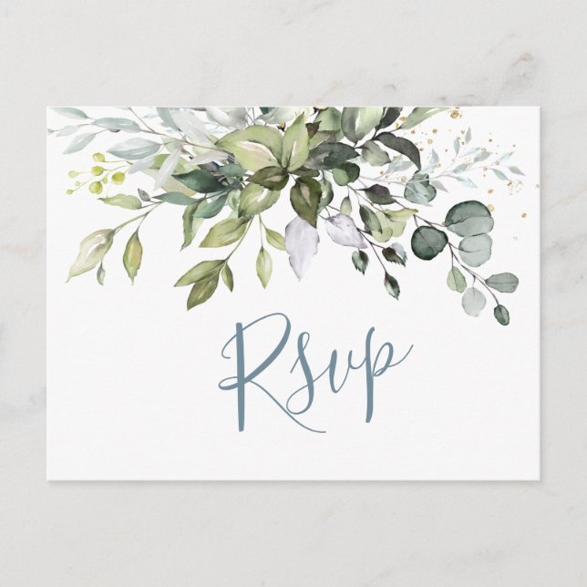 Cartão Postal Eucalyptus Greenery Watercolor Wedding RSVP (Frente)