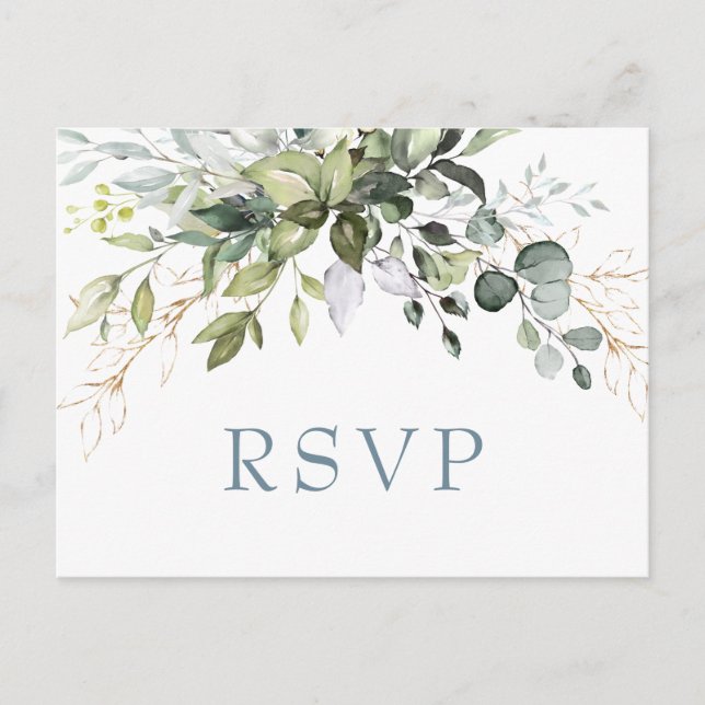 Cartão Postal Eucalyptus Greenery Wedding RSVP com Meal Choice (Frente)