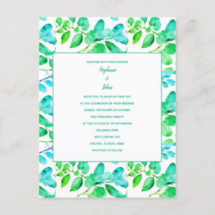 Cartão Postal Eucalyptus Leaf Art Green Teal Dusty Casamento Azu