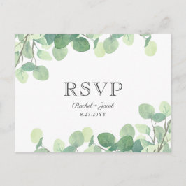 Cartão Postal Eucalyptus Watercolor Greenery Wedding RSVP