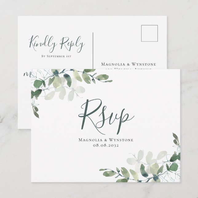 Cartão Postal Eucalyptus Wedding RSVP (Frente/Verso)