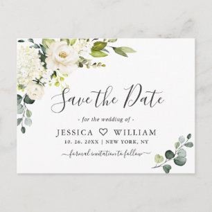 Cartão Postal Eucalyptus White Roses Casando Salvem a Data