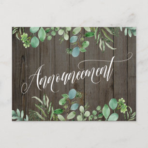 Cartão Postal Eucalyptus & Wood Adiou Anúncio de Casamento