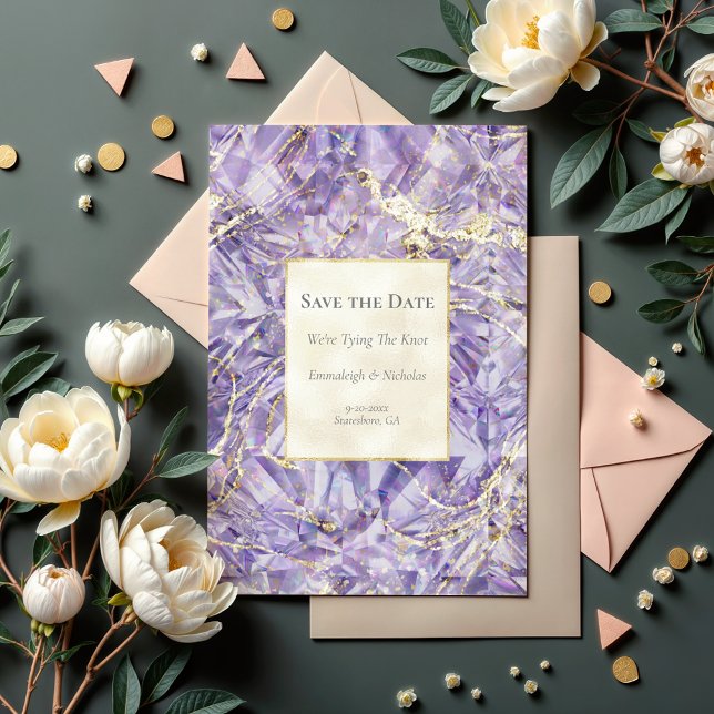 Cartão Postal Euforia Roxa Spinel Gemstone Salve a Data (Criador carregado)