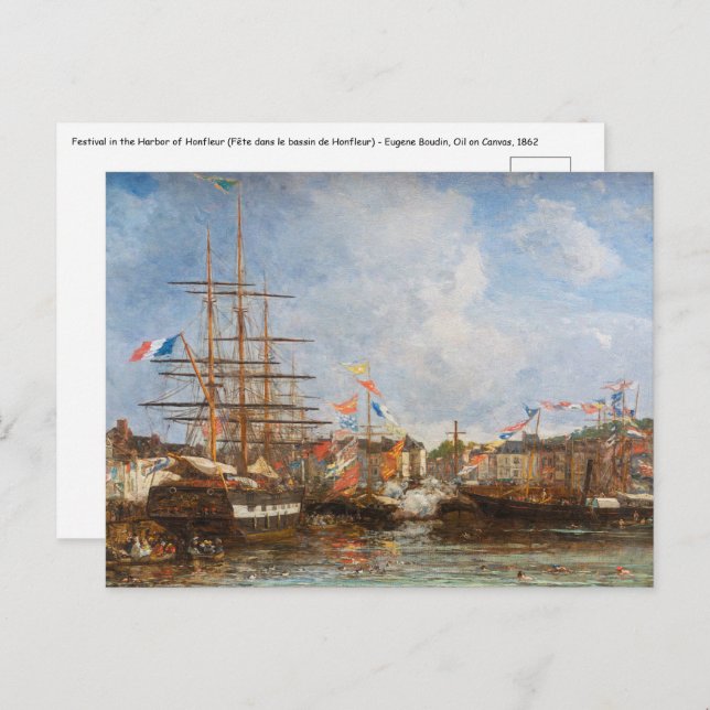 Cartão Postal Eugene Boudin - Festival no Porto de Honfleur (Frente/Verso)