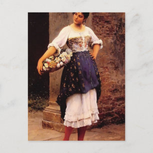 Cartão Postal Eugene de Blaas- Vendedor de flores veneziana