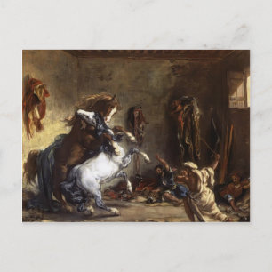 Cartão Postal Eugene Delacroix - Cavalos Árabes Lutando em um Es