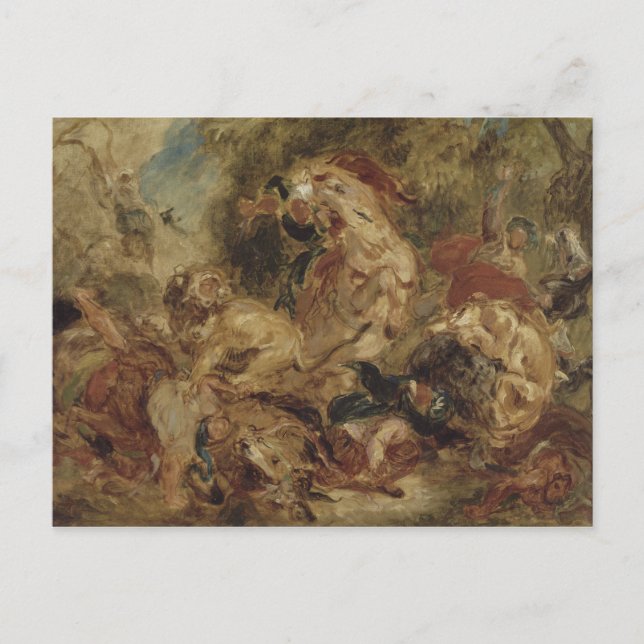 Cartão Postal Eugene Delacroix - The Lion Hunt (Frente)