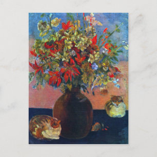 Cartão Postal Eugène Henri Paul Gauguin - Flores e Gatos