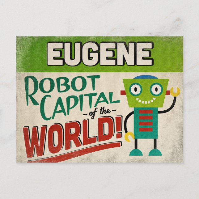 Cartão Postal Eugene Oregon Robot - Funny Vintage (Frente)