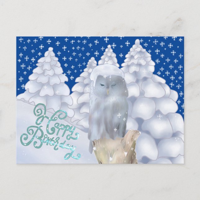 Cartão Postal Eule im Schnee (Frente)
