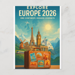 Cartão Postal EUROPA 2026 — Um Continente, Jornadas Infinitas