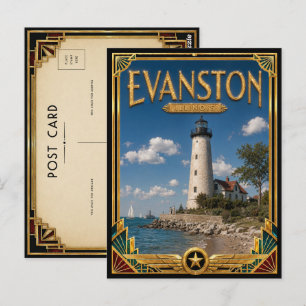 Cartão Postal Evanston Illinois Arte Deco Vintage Idade Dourada