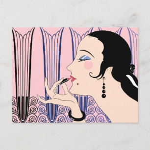 Cartão Postal EVE, Art Deco Lady in Pink and Blue