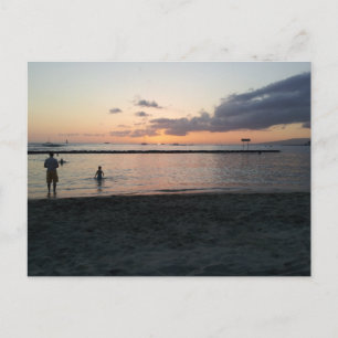 Cartão Postal Evening Sunset Tropical Beach Waikiki Oahu Hawaii