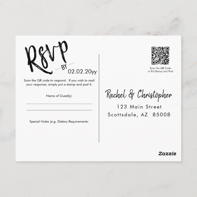 Cartão Postal Evento de Casamento de Código QR de Script Minimal (Verso)
