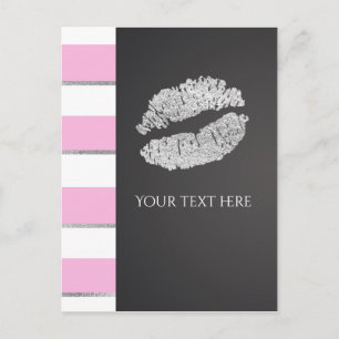 Cartão Postal Evento de Lábios com Listras Rosa e Branco e Brilh