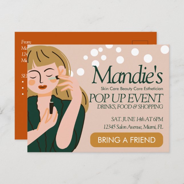 Cartão Postal Evento de Pop de Salão de Negócios Estheticista (Frente/Verso)
