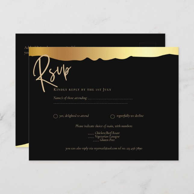 Cartão Postal Evento Elegante de Espelho Ouro de Casamento Preto (Frente/Verso)