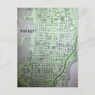 Cartão Postal Everett, mapa do Wintage