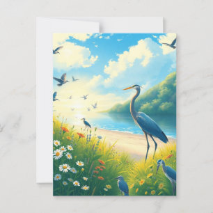 Cartão Postal Excelente Azul Herão Selvagens Sunset Paisagem