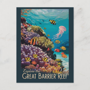 Cartão Postal Excelente Barrier Reef Queensland Viagem Art Vinta