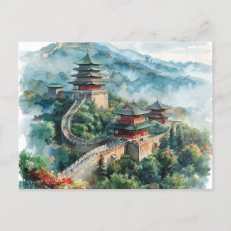 Cartão Postal Excelente de Watercolor Muro da China Viagem da Ás