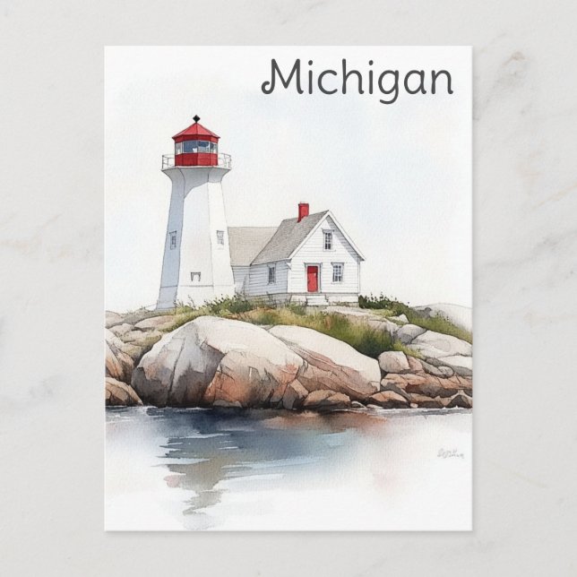 Cartão Postal Excelente do Michigan Viagem Lagos Lighthouse Wate (Frente)
