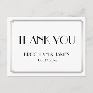 Cartão Postal Excelente Gatsby Art Deco Silver Casamento Obrigad