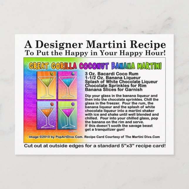 Cartão Postal Excelente Gorilla Coconut Banana Martini Receita P (Frente)