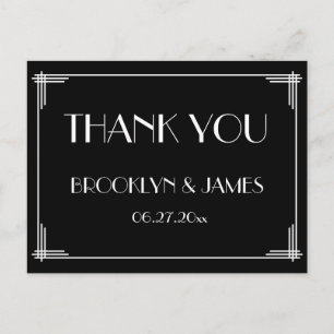 Cartão Postal Excelente Negro Gatsby Art Deco Casamento Obrigado