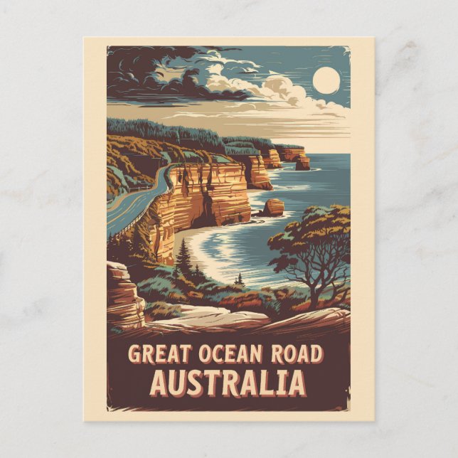 Cartão Postal Excelente Ocean Road Austrália Ilustração Viagem A (Frente)