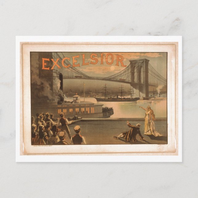 Cartão Postal Excelsior 1883 Nova Iorque de ponte Brooklyn c1883 (Frente)