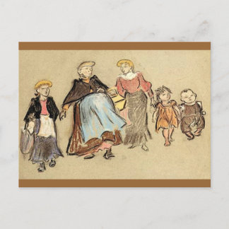 Cartão Postal Excursão - Crianças, Mulheres, - Motivo Vintage