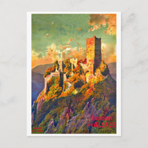 Cartão Postal Excursões na Alsácia, França, viagens vintage
