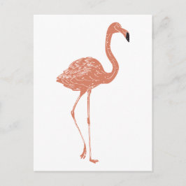 Cartão Postal Exemplo bonito de flamingo linocut vermelho