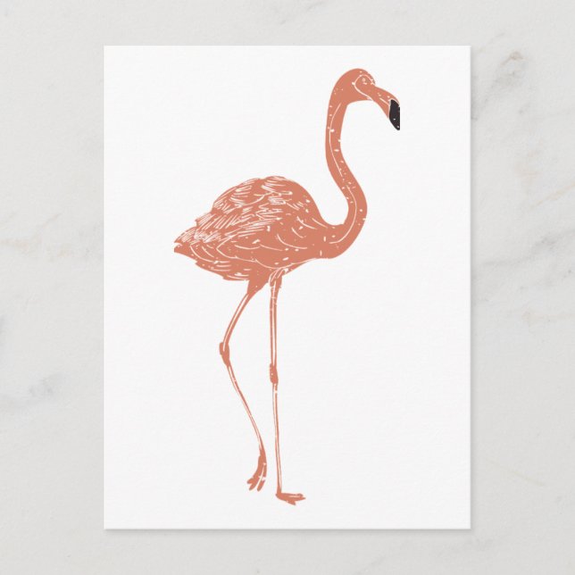 Cartão Postal Exemplo bonito de flamingo linocut vermelho (Frente)
