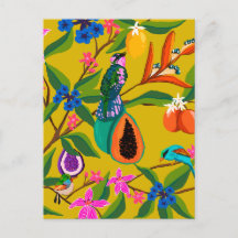 Exemplo de aves da selva exóticas e flores silvest