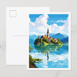 Cartão Postal Exemplo de viagens vintage do Lago Bled Eslovênia