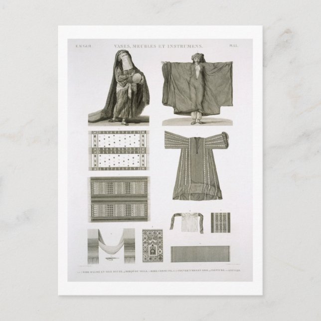 Cartão Postal Exemplos de Seda e Figurinos Egípcios, de 'Desc (Frente)