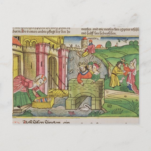 Cartão Postal Êxodo 2 1-6 Moisés sendo flutuados pelo Nilo e (Frente)