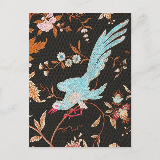 Cartão Postal Exotic Asian Birds And Flowers Embroidery (Frente)