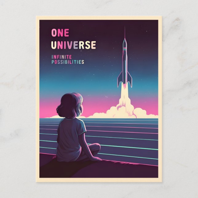 Cartão Postal Exploração do Espaço Vaporwave LoFi 80s (Frente)