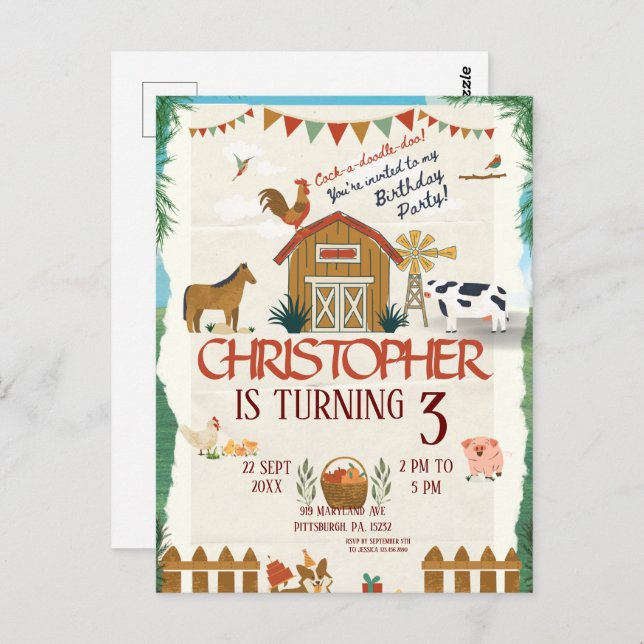 Cartão Postal Explorações Animais Aquarela primeiro aniversario  (Frente/Verso)