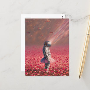 Cartão Postal Explorador nas flores com peixes voadores