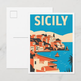 Cartão Postal Explore a Sicília Itália Ilustração de Viagem Vint